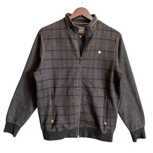 Monte Carlo Men’s Black & Gray Mock Neck Plaid Full Front Zip Knit Jacket Size M